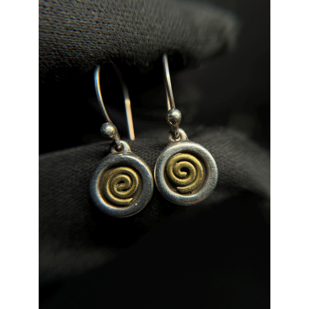 Vintage Sterling Silver Gold Tone Spiral Dangle Earrings